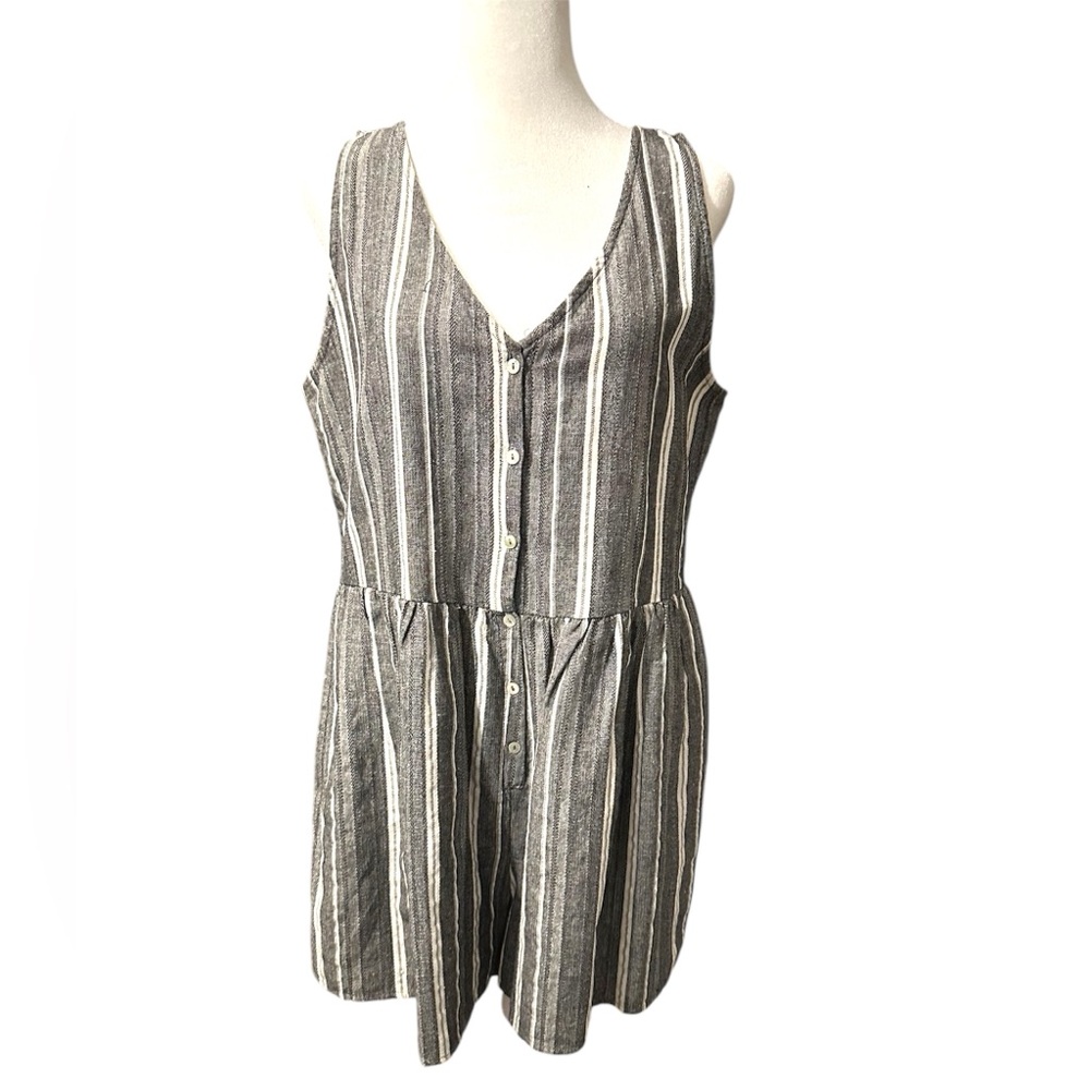 Ethereal by Paper Crane Striped Button-Up Romper Linen Cotton Blend L
